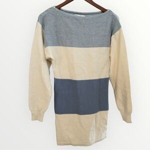 Here Comes The Sun Knit Sweater Dress Blue Beige Office Casual Cozy Size Medium